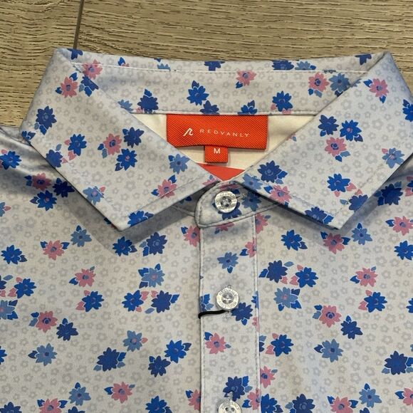 Redvanly Leone Golf Polo Shirt Mens Medium Blue Lavender Geometric NWT Preppy - Picture 2 of 6